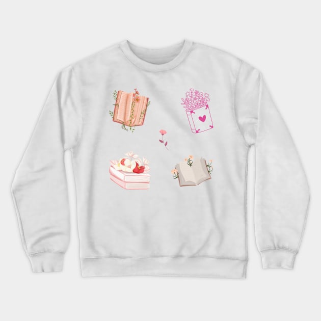 Book with flowers - Pink Edition Bookish Pack Crewneck Sweatshirt by medimidoodles